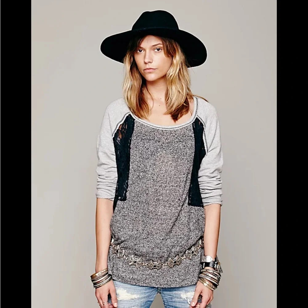 Free People Color Block Lace Pullover